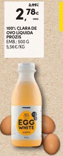Continente 100% Clara de Ovo Líquida Prozis 500g promoção