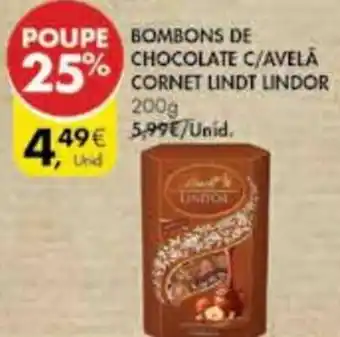 Pingo Doce Bombons de Chocolate c/Avelã Cornet Lindt Lindor 200g promoção