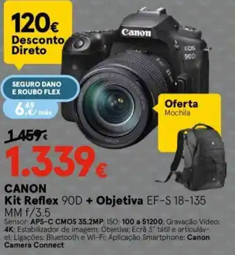 Worten Canon Kit Reflex 90D + Objectiva EF-S18-135 MM/f/3.5 promoção