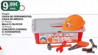 Vicam Caixa de Ferramentas, Caixa de Médico 31 Peças/ Mala C/ Blocos 48 Peças/ Conjunto Cozinha C/ Acessórios 34 Peças