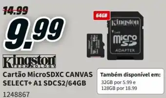 MediaMarkt Kingston Cartão MicroSDXC Canvas Select+ A1 SDCS2/64GB promoção