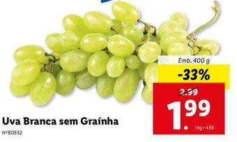 Lidl UVA Branca sem Graínha 400g promoção