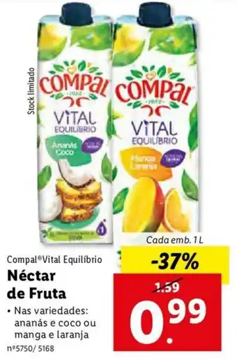 Lidl Compal Vital Equilibrio Néctar de Fruta 1L promoção