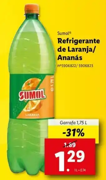 Lidl Sumol Refrigerante de Laranja/Ananás 1,75L promoção