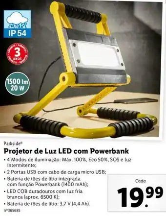Lidl Parkside Projetor de Luz LED com Powerbank promoção