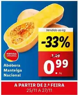 Lidl Abóbora manteiga nacional promoção