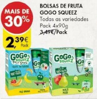 Pingo Doce Bolsas de Fruta GoGo Squeez 4x90g promoção