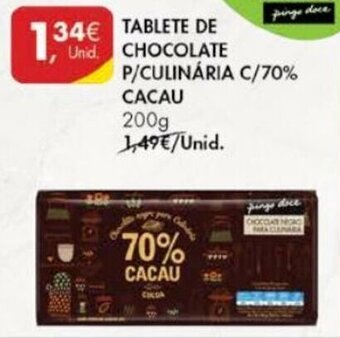 Pingo Doce Tablete de Chocolate P/Culinária C/70% Cacau 200g promoção