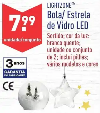 ALDI Lightzone Bola/Estrela de Vidro LED promoção