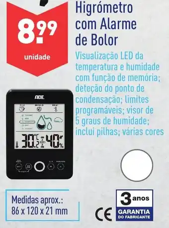 Higrómetro com Alarme de Bolor 86x120x21mm