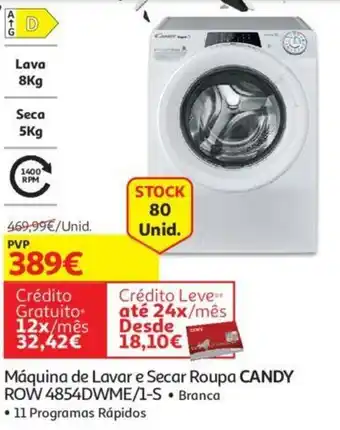 Auchan Máquina de Lavar e Secar Roupa Candy ROW 4854DWME/1-S promoção
