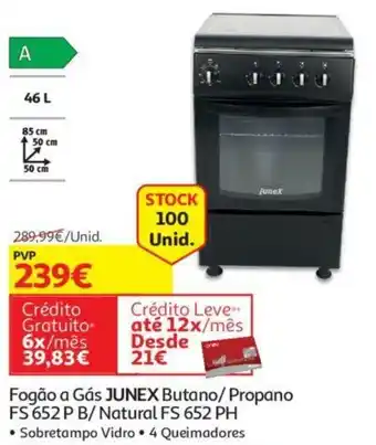 Auchan Fogão a Gás Junex Butano/Propano FS 652 B/Natural FS 652 PH promoção