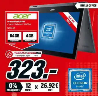 MediaMarkt Acer Convertível SPIN1 promoção