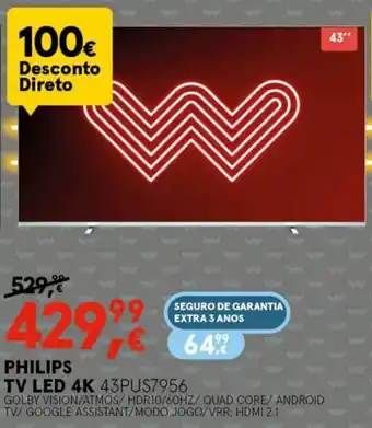 Worten Philips TV LED 4K 43" promoção