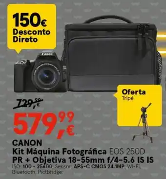 Worten Canon Kit Máquina Fotográfica EOS 250D PR+Objetiva 18-55mm f/4-5.6 IS IS promoção