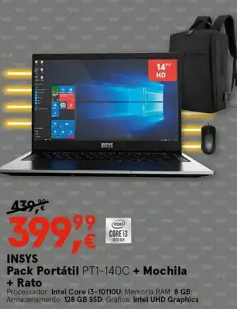 Worten Insys Pack Portátil PTI-140C+Mochila+Rato promoção