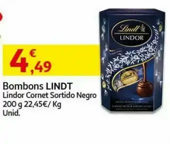 Auchan Bombons lindor cornet sortido negro 200g promoção