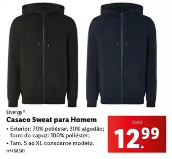 Lidl Casaco sweat para homem promoção