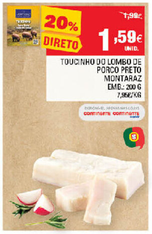Continente Toucinho do Lombo de Porco Preto Montaraz 200g promoção