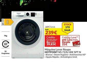 Auchan Maquina lavar roupa hotpoint:branco ns 722u wk spt n promoção