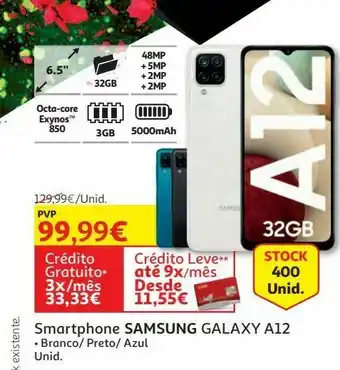 Auchan Smartphone samsung:branco 3gb 32gb galaxy a12 promoção