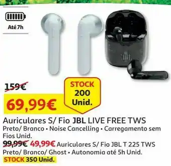 Auchan Auriculares s/ fio jbl:black live free bk tws promoção
