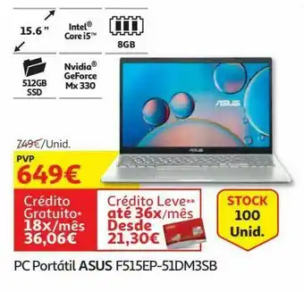 Auchan Pc portátil asus f515ep-51dm3sb promoção