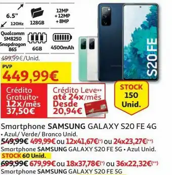 Auchan Smartphones dual sim samsung:azul 6/128gb galaxy s20 fe 4g promoção