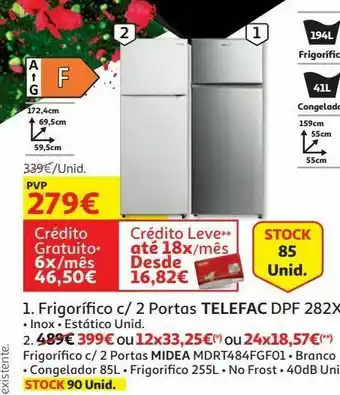 Auchan Frigorifico 2 portas:telefac dpf 282xl promoção