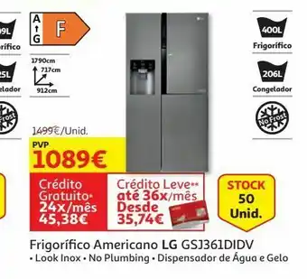 Auchan Frigorifico americano lg:look inox gsj361didv promoção