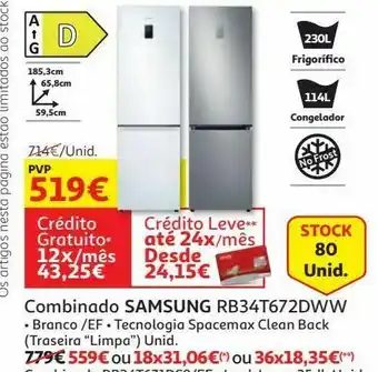 Auchan Combinado samsung:branco rb34t672dww/ef promoção