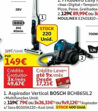 Auchan Aspirador vertical bosch:bch86sil2 promoção
