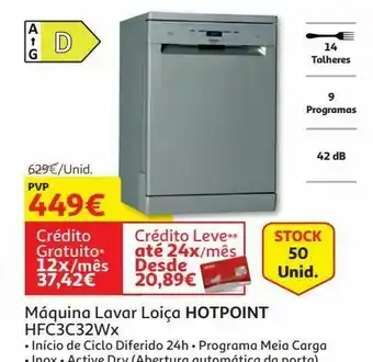 Auchan Maquina lavar loiça hotpoint:inox d 14tlh hfc 3c32 w x promoção