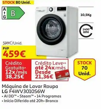 Auchan Maquina lavar roupa lg:branco 10,5kg f4wv3010s6w promoção