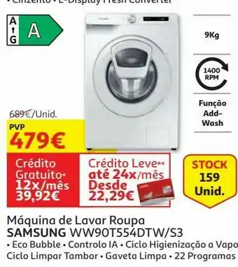 Maquina lavar roupa samsung: ww90t554dtw/s3