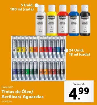 Lidl Crelando Tintas de Óleo/Acrílicas/Aguarelas promoção