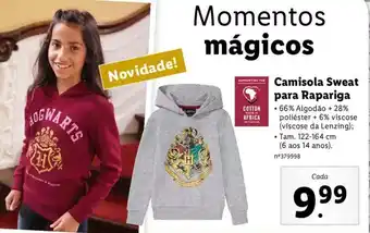 Lidl Camisola Sweat para Rapariga 122-164cm promoção