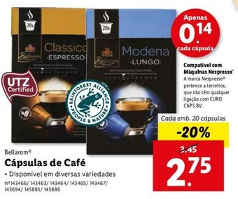 Lidl Bellarom Cápsulas de Café 20 cápsulas promoção
