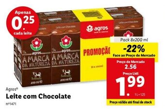 Lidl Agros Leite com Chocolate 8x200ml promoção