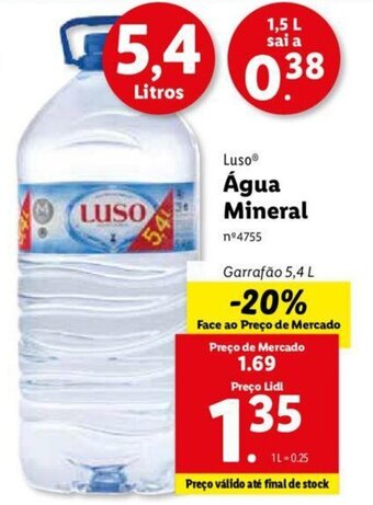 Lidl Luso Água Mineral 5,4L promoção