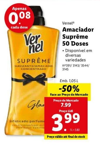 Lidl Vernel Amaciador Suprême 50 Doses 1,05L promoção