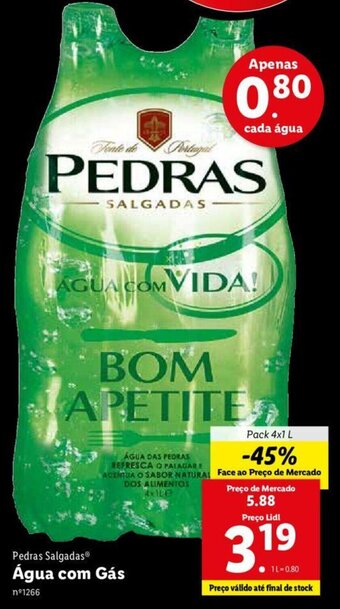 Lidl Pedras Salgadas Água com Gás 4x1L promoção