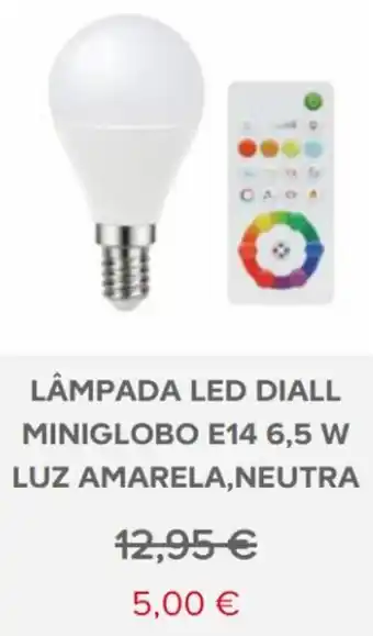 Lâmpada LED Diall Miniglobo E14 Luz Amarela, Neutra 6,5W