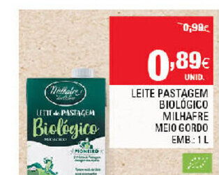 Continente Leite Pastagem Biológico Milhafre Meio Gordo 1L promoção