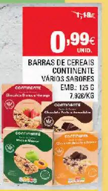 Continente Barras de Cereais Continente 125g promoção
