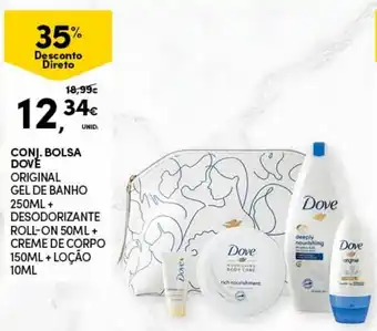 Conj. Bolsa Dove Original Gel de Banho 250ml+Desodorizante Roll-On 50ml+Creme de Corpo 150ml+Loção 10ml