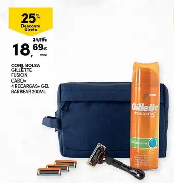 Conj, Bolsa Gillette Fusion Cabo+4 Recargas+Gel Barbear 200ml