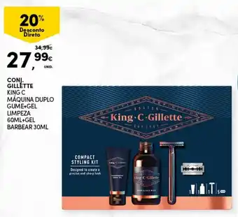 Continente Conj. Gillette King C Máquina Duplo Gume+Gel Limpeza 60ml+Gel Barbear 30ml promoção