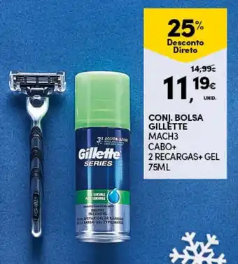 Continente Conj. Bolsa Gillette Mach3 Cabo+2 Recargas+Gel 75ml promoção