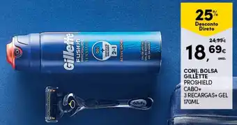 Continente Conj. Bolsa Gillette Proshield Cabo+3 Recargas+Gel 170ml promoção